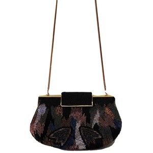 Vintage Evening Beaded Colorful Clutch Shoudler Handbag With Gold strap